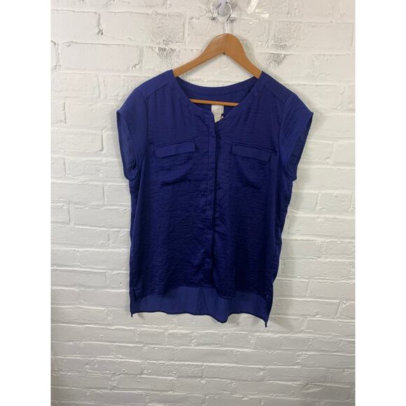 Chico's Women's Scoop Neck Button-Up Tank Top Short Sleeve Blue Size Small - Picture 1 of 5